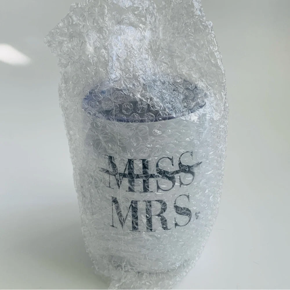 Stemless Wine Tumbler Miss Mrs. 12oz White NWT